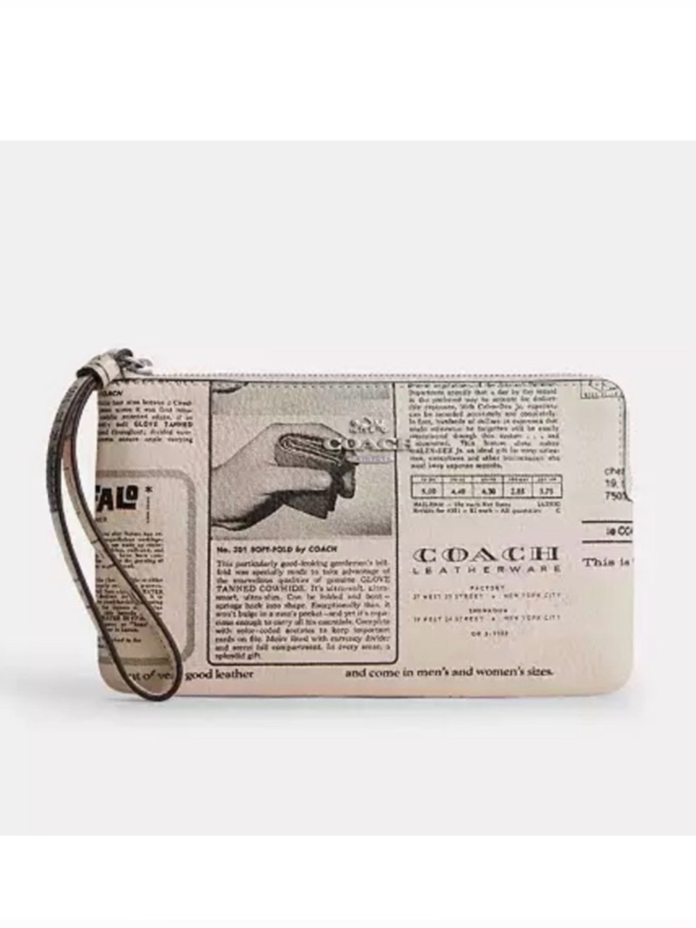 COACH LARGE CORNER ZIP WRISTLET WITH NEWSPAPER PRINT - NWT